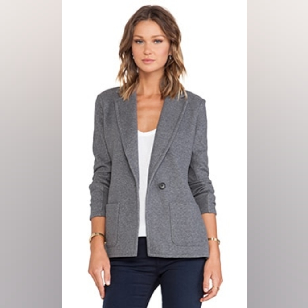 James Perse Fleece Open Peacoat in Heather Charcoal